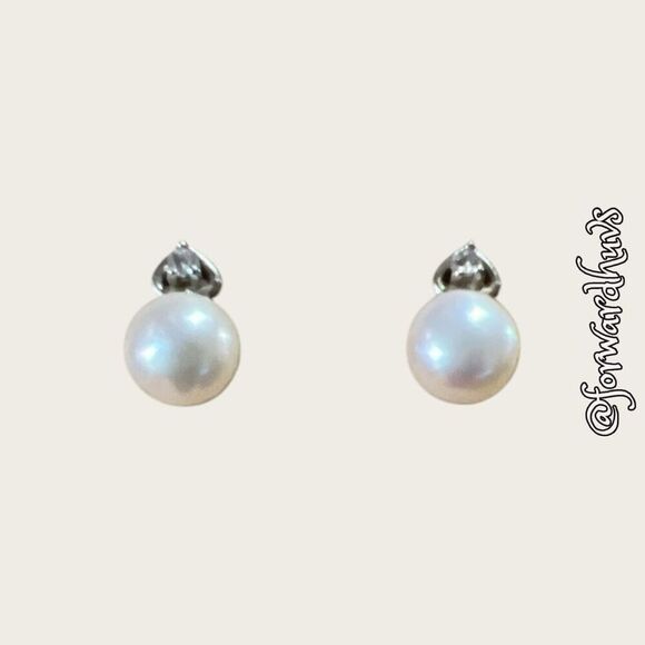 Real Pearl & Glass Earrings Set in 0.925 Sterling Silver Settings - Picture 1 of 10